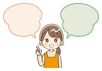 女性、主婦、吹き出し、説明