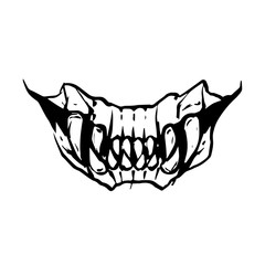 Scary fanged monster jaws Horror mask print