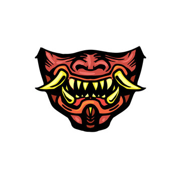 Evil Samurai Mask. Demonic face. Mask print