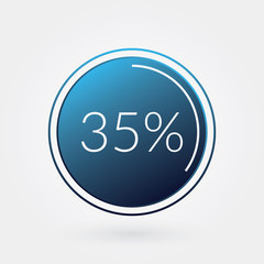 35 percent circle chart, isolated symbol. Vector blue gradient element. Infographic sign. Illustration, icon for business, finance, report, web design, downloading