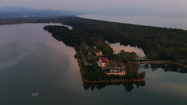 High definition aerial Panorama view of Kaiafas or Thermal Springs of Kaiafas.