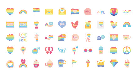 lgbt and pride icon set, flat style