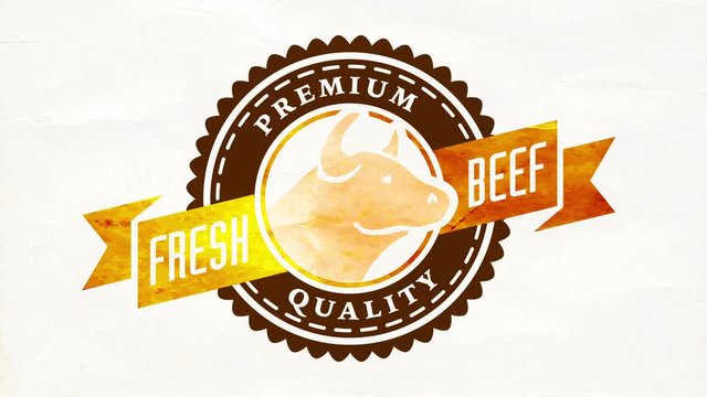 ad for premium quality red meat product processed with the best technology with cow head on rounded icon