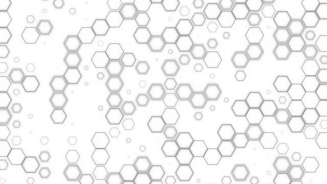 Calm elegant screensaver for business presentations from gray hexagons on a white background. Seamless loop.