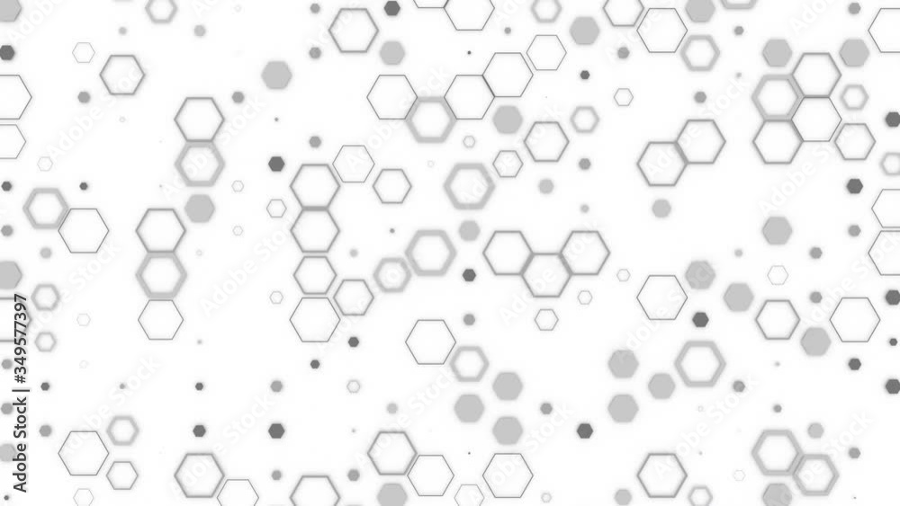 Poster background animation of gray hexagons resizing on a white background. seamless loop.