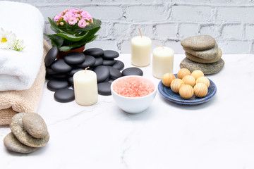 Spa Background. Natural, Organic spa cosmetics products, eco friendly accessories.