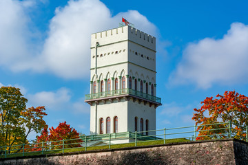 White tower in Alexander park in Tsarskoe Selo in autumn, Pushkin, Saint Petersburg, Russia