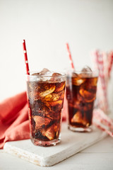 Close up glass of refreshing cola.