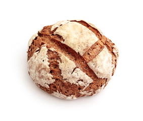 Freshly baked, handmade rural rye Serbian bread, isolated on white background.