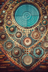Art mosaic glass on the wall in Buddhist Thailand Temple in Asia, Asia art, culture and Religion. mosaic background. colorful mosaic. texture mosaic.