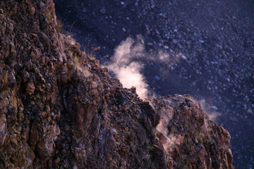 View into the crater of the Fogo vulcano with rising gases, Fogo Island, Cape Verde