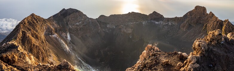 Sun rise over the crater of Fogo Vulcano, sun mirrored in the ocean. Cape Verde, Fogo Island © Ralf