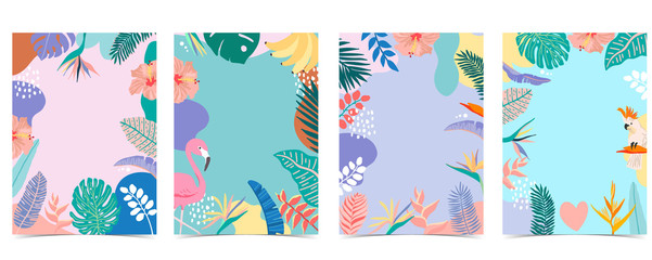 Collection of summer background set with palm,flamingo,flower.Editable vector illustration for invitation,postcard and website banner © piixypeach