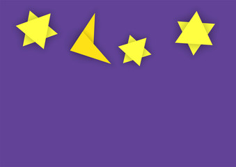 Yellow moon in night sky with stars, vector illustration in abstract style of paper cut from triangles