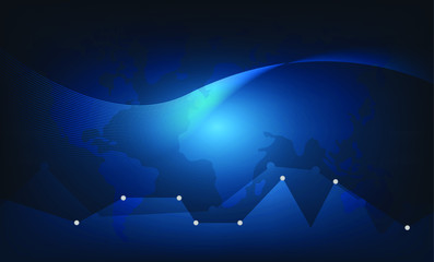 World map with curved graph line and white circle backgrpund. Abstract blue template for connection technology. Telecommunication world wide.