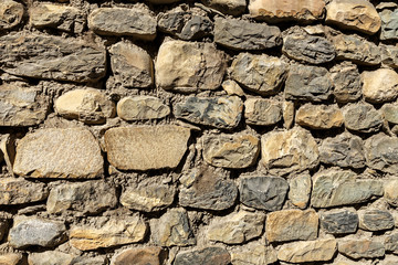 Background of stone wall texture. Stone wall of a village house in Nepal.
