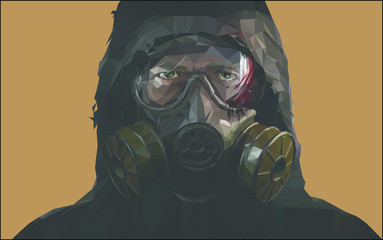 Man in gas mask. Stalker. Apocalypse.