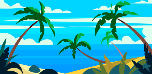 Fototapeta na wymiar Tropical Paradise with palm trees. Vector landscape illustration.