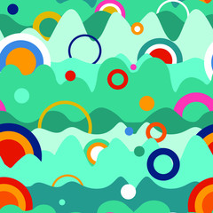 Naklejka na ściany i meble Seamless pattern with colorful abstract waves. Curve shapes, circles. Creative background with waved layers. Wallpaper, textile, wrapping paper, print on clothes.