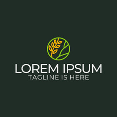 Rice farm logo design with a dark green background.