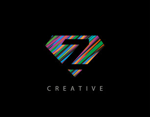 Obraz premium Letter Z Abstract Diamond Logo. Creative Z letter design with colorful Strips on diamond shapes.