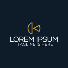 The abstract gold monoline logo design forms the letter K in negative space mode.