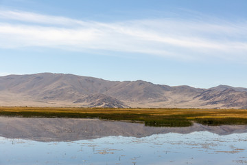 Altai, Mongolia. Beautiful mountain landscape, lake and mountain range