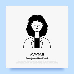 Caucasian friendly and happy young woman, teenager or girl avatar with long hair. Flat style. Vector illistration.