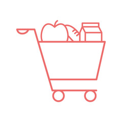 Milk box apple and bread inside cart line style icon vector design