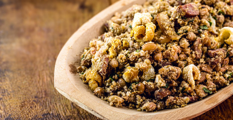 Beans with pork, called tropeiro beans, typical Brazilian food, state of Minas Gerais.