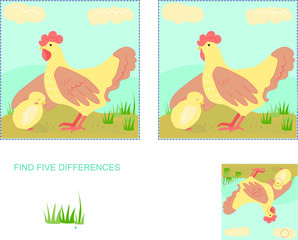 Fototapeta na wymiar find five differences in the picture. Educational illustration for children.
