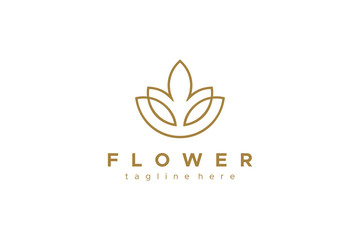 Abstract Flower Logo. Gold Line art Style isolated on White Background. Usable for Nature, Salon, Spa, Cosmetic and Beauty Logos. Flat Vector Logo Design Template Element.