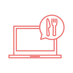 laptop and cutlery line style icon vector design