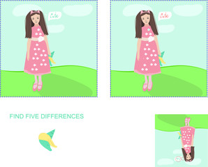 find five differences in the picture. Educational illustration for children.