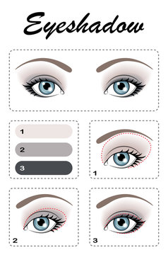 Eye makeup. Step by step, the eye-shadow is applied. Eye color: light blue. Option 2.