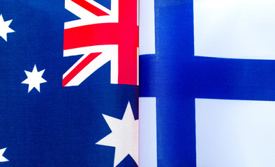 fragments of the national flags of Australia and Finland close up