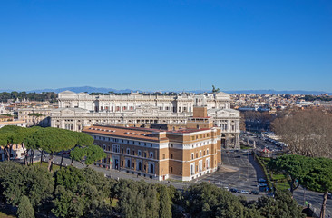 Fototapeta na wymiar View to The Supreme Court of Cassation from the Mausoleum of Hadrian, usually known as Castle of the Holy Angel, Rome, Italy