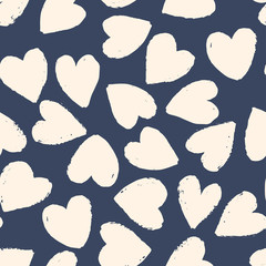 Seamless pattern with light beige hearts on dark blue background. Vector design for textile, backgrounds, clothes, wrapping paper, web sites and wallpaper. Fashion illustration seamless pattern.