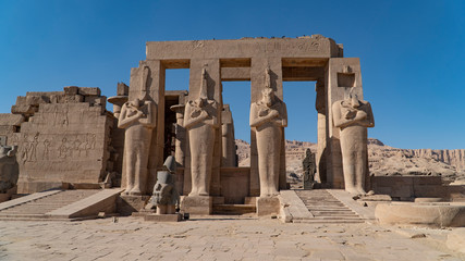 The Ramesseum is the memorial temple or mortuary temple of Pharaoh Ramesses II. It is located in the Theban necropolis in Upper Egypt, across the River Nile from the modern city of Luxor. Egypt.