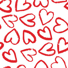 Seamless pattern with red hearts on white background. Vector design for textile, backgrounds, clothes, wrapping paper, web sites and wallpaper. Fashion illustration seamless pattern.