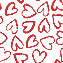 Seamless pattern with red hearts on white background. Vector romantic  design for textile, backgrounds, clothes, wrapping paper, web sites and wallpaper. Fashion illustration seamless pattern.