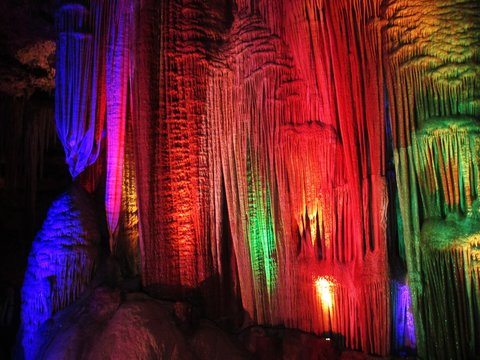 Interior Of Colorful Illuminated Meramec Caverns