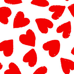 Seamless pattern with hand drawn bright red hearts on white background. Vector design for textile, backgrounds, clothes, wrapping paper, web sites and wallpaper. Fashion illustration seamless pattern.