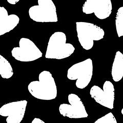 Seamless pattern with white hearts on black background. Vector design for textile, backgrounds, clothes, wrapping paper, web sites and wallpaper. Fashion illustration seamless pattern.
