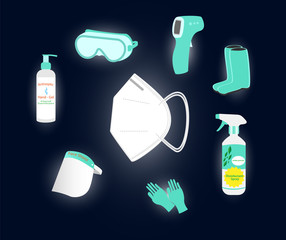 Fototapeta premium Protection Equipment, Illustration vector graphic of personal protective equipment set.