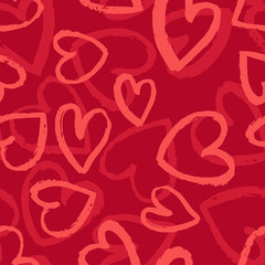 Seamless pattern with light pink and pale red hearts on bright red background. Vector design for textile, backgrounds, clothes, wrapping paper and wallpaper. Fashion illustration seamless pattern.