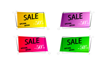 Sale and special offer -50% template for baner,  poster, advertising .Yellow gradient, black frame. Vector illustration.