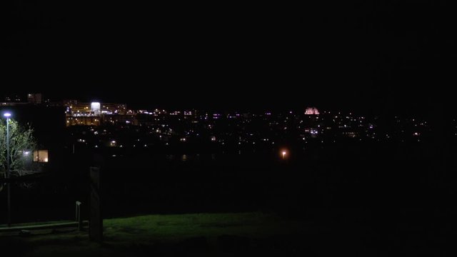 Lights of the night city of Reykjavik. Panorama of the night city