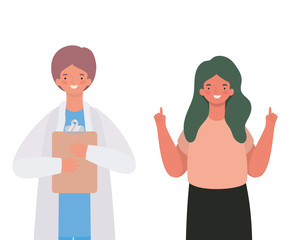 Male doctor and woman avatar with document vector design