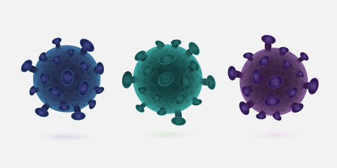 Coronavirus Bacteria Cell Icon, 2019-nCoV, Covid-2019, Covid-19 Novel Coronavirus Bacteria. Isolated Vector collection of 3D Icons. The virus that caused epidemic of pneumonia in China and world